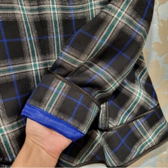 Blue Green Plaid Zip Blazer Jacket Women’s Sz 12 - Picture 9 of 12